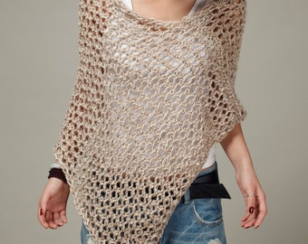 Handgestrickter Kleiner Baumwollponcho Weizenpullover Top Schal