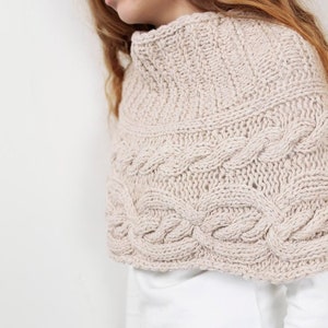 Hand knit woman poncho charcoal capelet Chunky Neck Warmer/Cowl/Tube Scraf cable pattern image 6