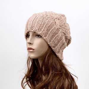 Hand knit hat Wool hat woman Hat slouchy hat Wheat hat