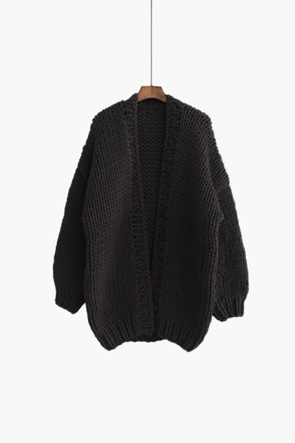 Hand knit oversize woman sweater chunky slouchy Black cardigan