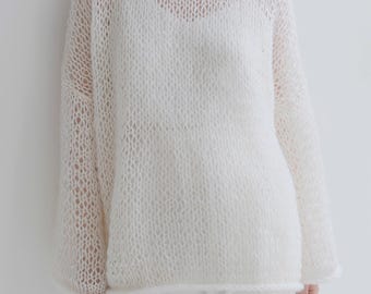 Hand Knit Mohair Sweater: Loose Knit Oversized Pullover