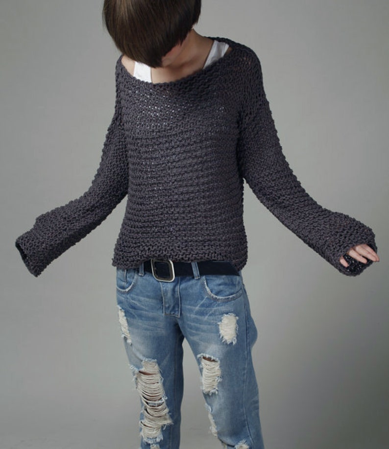 Simple is the best Hand knit sweater Eco cotton oversized in Charcoal image 1