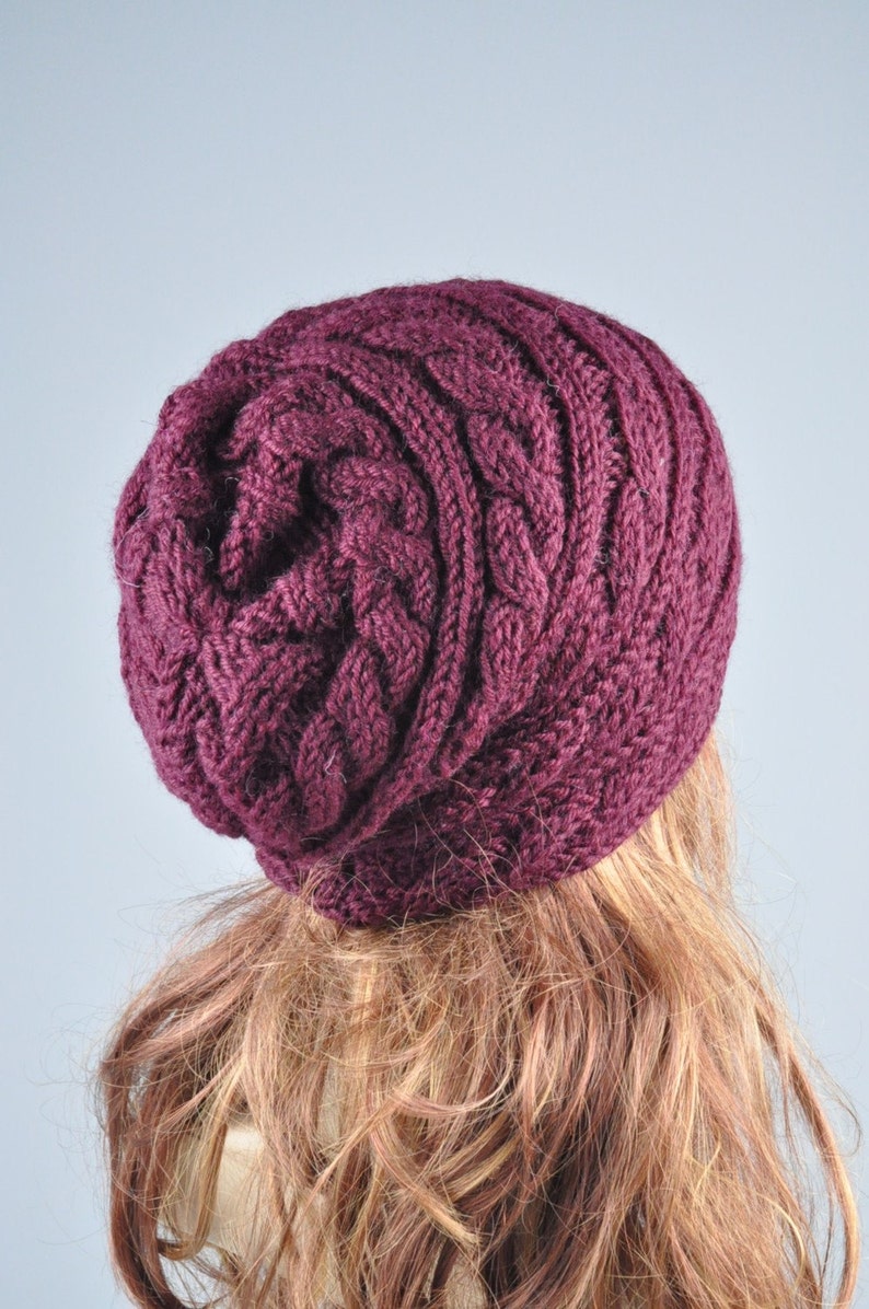 Hand knit hat Burgundy/ wine Wool cable Hatready to ship Etsy