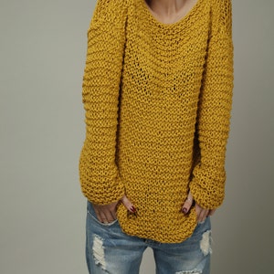 Simple is the best - Hand knit Woman Sweater Eco Cotton Oversized Mustard Yellow