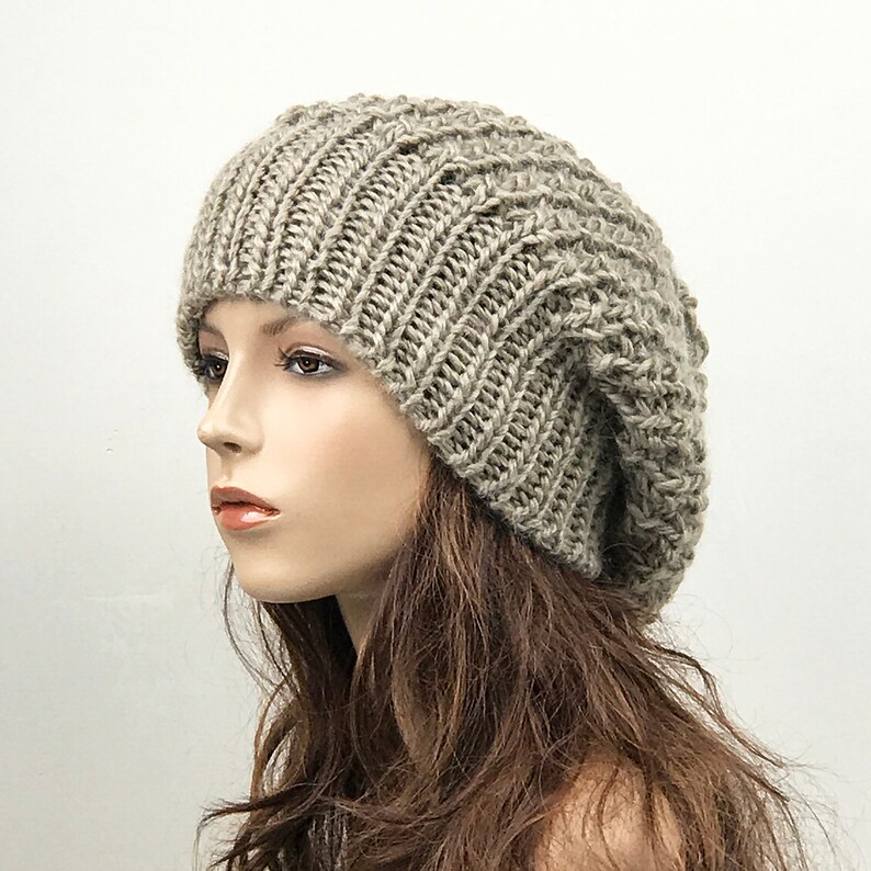 Hand knit woman hat Oversized Chunky Wool Hat slouchy hat Etsy