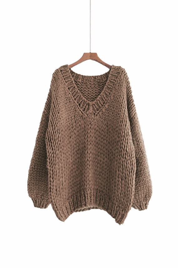 Hand Knit COTTON Sweater Oversize Woman Sweater V-neck Hand Knit COTTON Sweater Oversize Woman Sweater V-neck