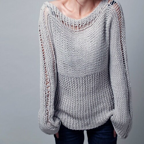Hand Knit Woman Sweater Eco Cotton Sweater in Light - Etsy
