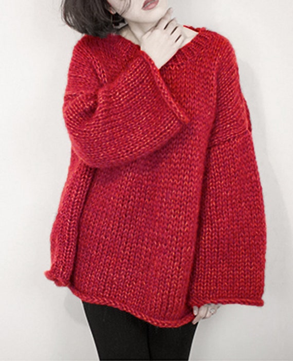 Hand Knit Woman Sweater OVERSIZED 