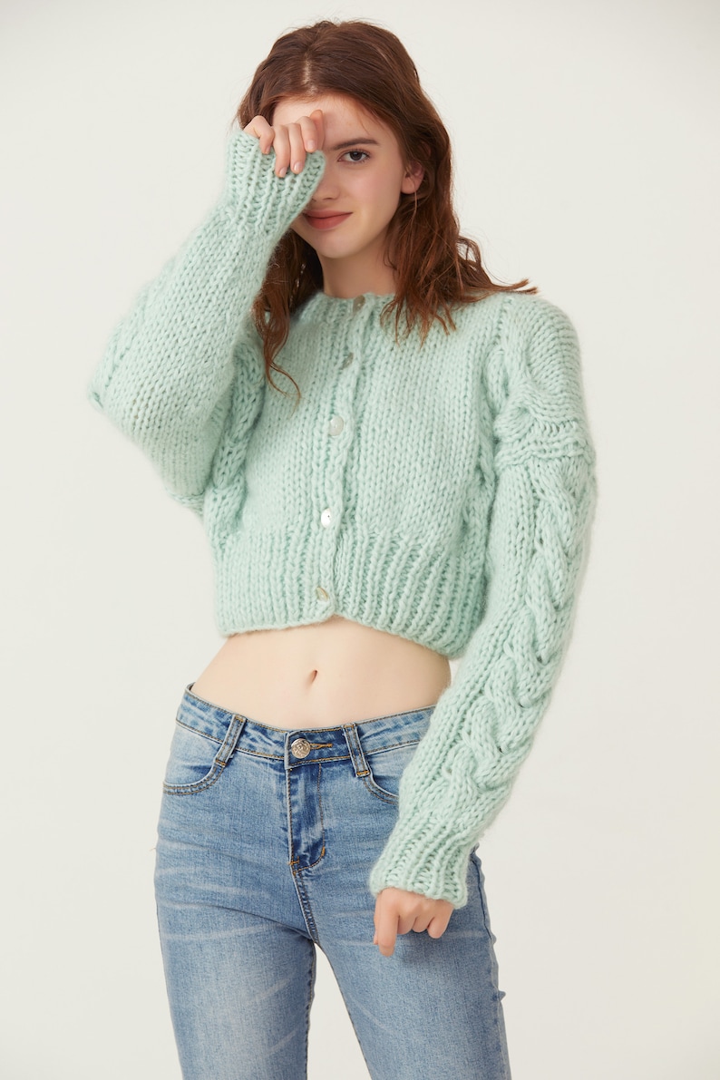 Hand Knit Woman Sweater Mohair Cable Knit Short Cropped - Etsy