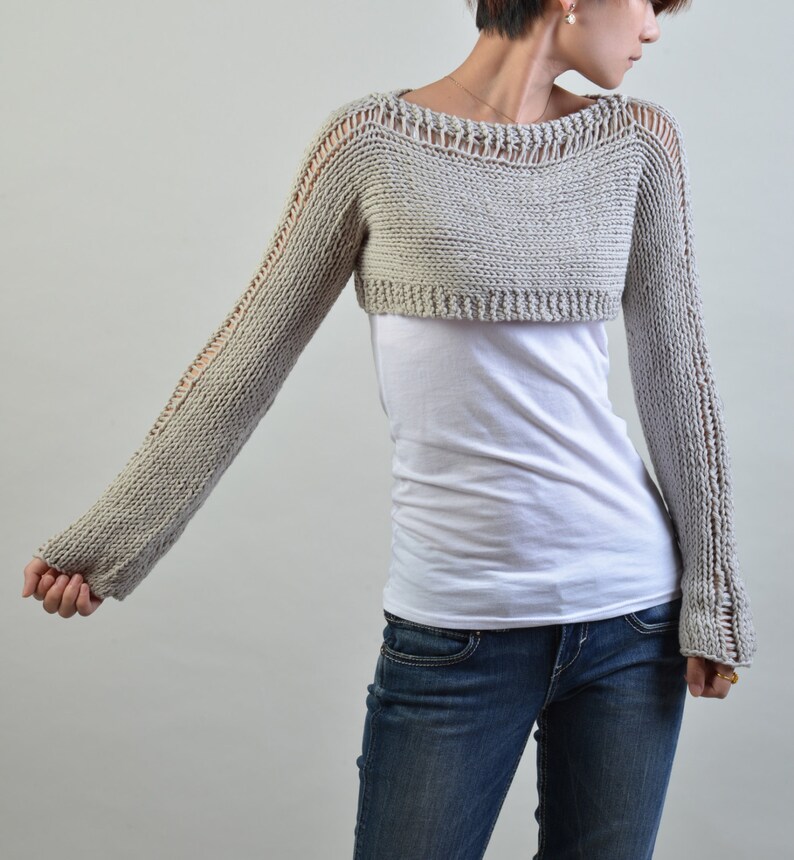 Hand knit sweater Little shrug cover up top in light grey Etsy