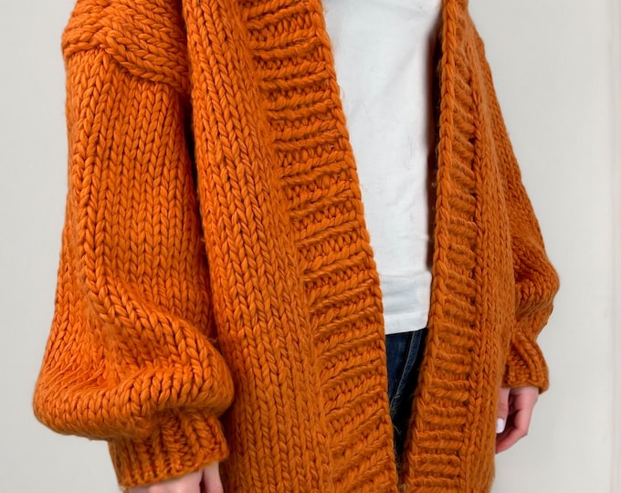 Hand knit oversize woman sweater chunky slouchy wool cardigan multi colors