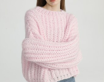 ニット・セーター HUECLOSET Mohair Chain Knit 25KERO14 Hand Knit Woman Sweater OVERSIZED Mohair Sweater Top