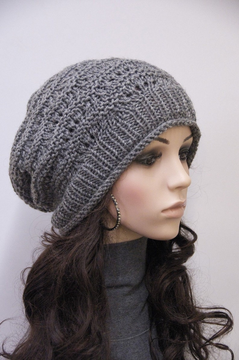 Hand Knit hat woman hat winter hat Charcoal Wool Hat dark grey hat image 2