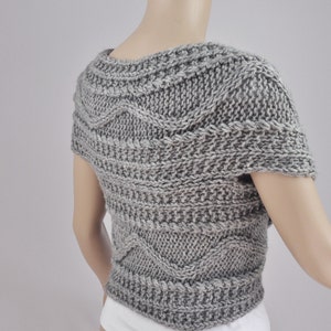 Hand knit woman sweater wool vest Cross Sweater Capelet Neck warmer scarf grey image 4