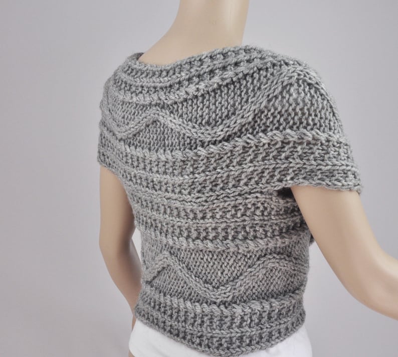 Hand knit woman sweater wool vest Cross Sweater Capelet Neck warmer scarf grey image 4