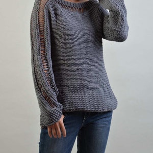 Hand Knit Woman Sweater Eco Cotton Charcoal Sweater Dark Grey - Etsy