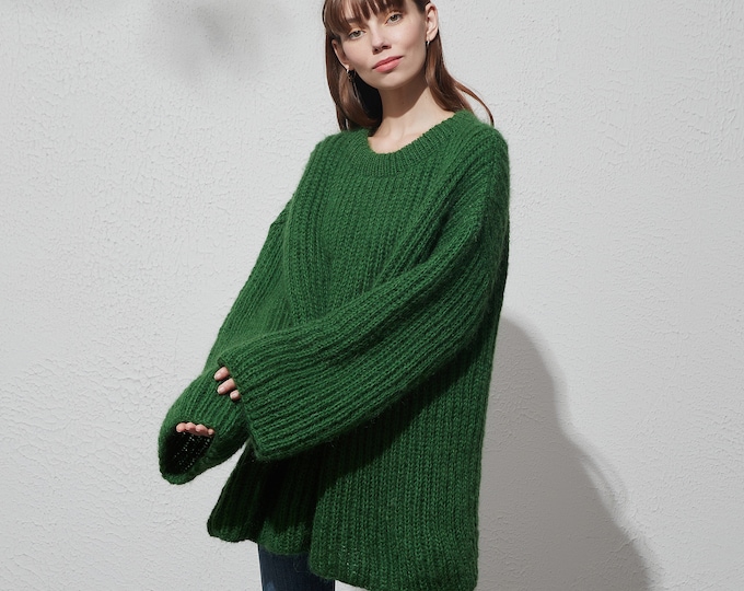 Hand knit woman sweater OVERSIZED mohair sweater top pullover dress sweater