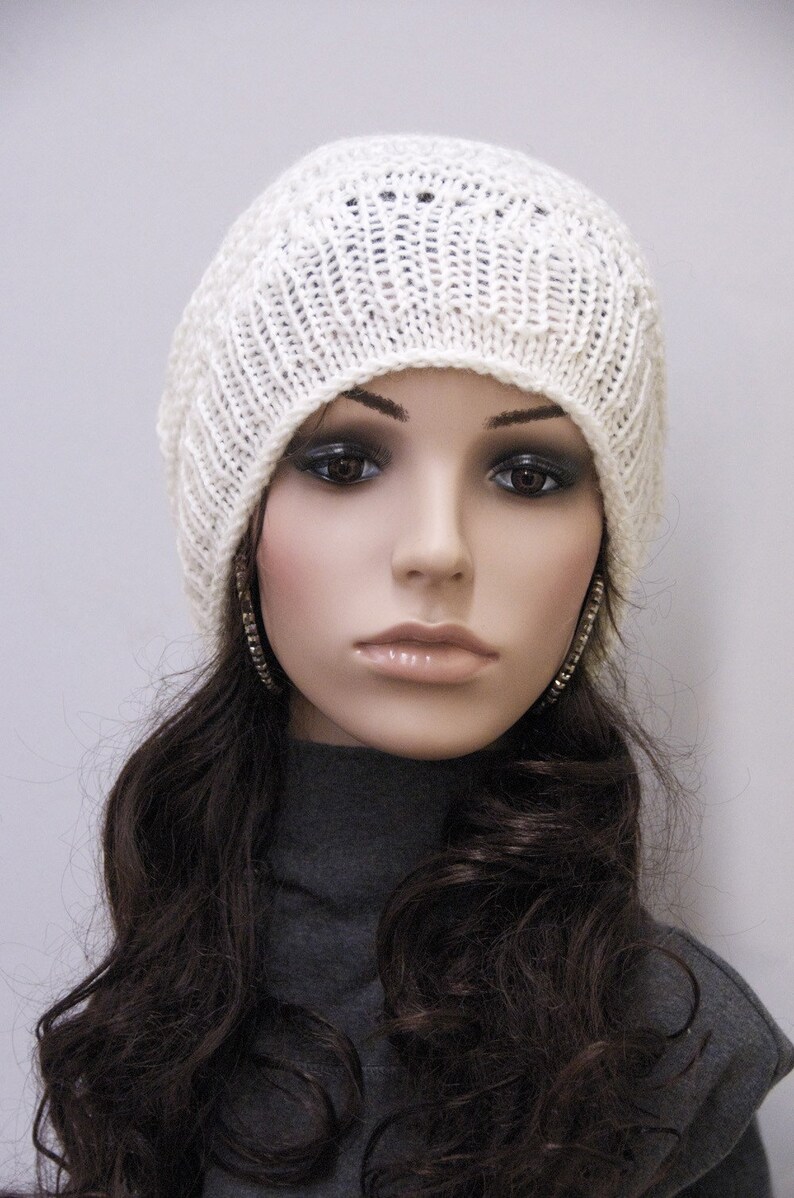 Hand Knit Chunky Hat Wool Hat Woman White Cream Slouchy Hat Etsy