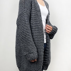 Hand knit oversize woman sweater chunky slouchy wheat wool cardigan