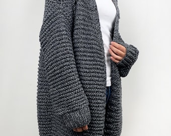 Hand knit oversize woman sweater chunky slouchy wheat wool cardigan