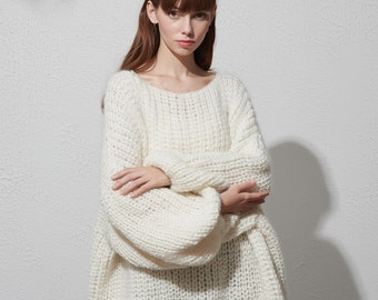 Hand knit woman sweater OVERSIZED mohair sweater top pullover dress sweater