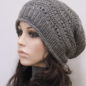 Hand Knit hat woman hat winter hat Charcoal Wool Hat dark grey hat image 1