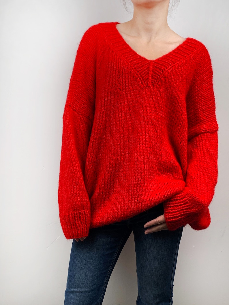 Women's Knitted Red Oversized Pullover Top main image 1
