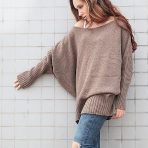 Pull surdimensionné en laine à manches kimono - Amande Pullover