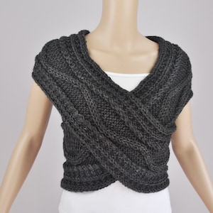 Hand Knit Sweater Vest Cross Sweater Capelet Neck Warmer Scarf Charcoal ...
