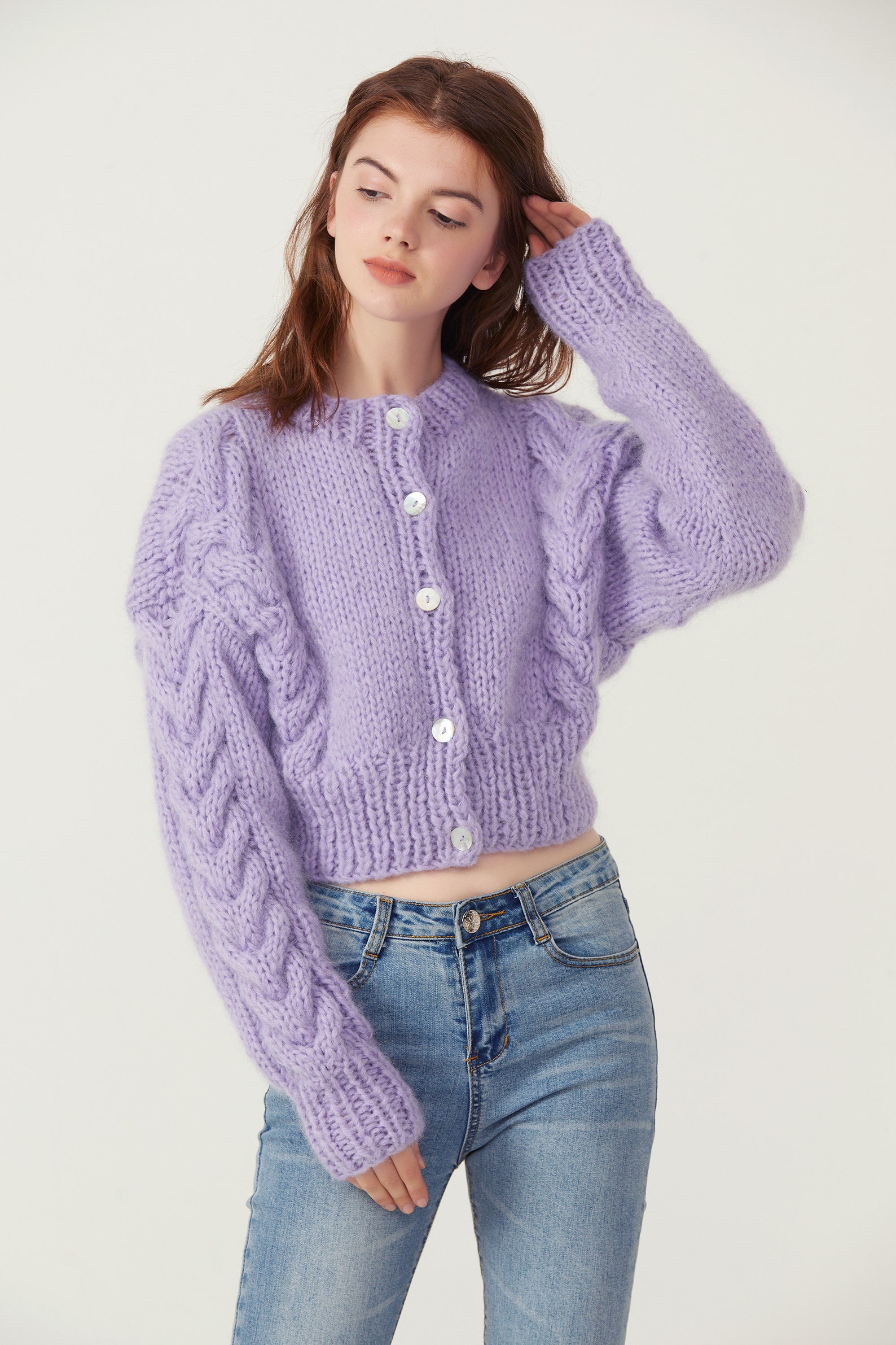 Hand Knit Woman Sweater Mohair Cable Knit Short Cropped - Etsy