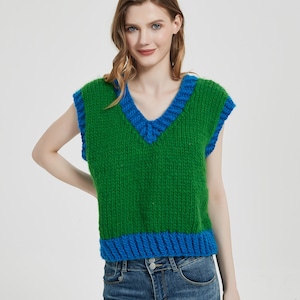 Hand knit woman sweater mohair Light weight cropped vest cardigan sweater