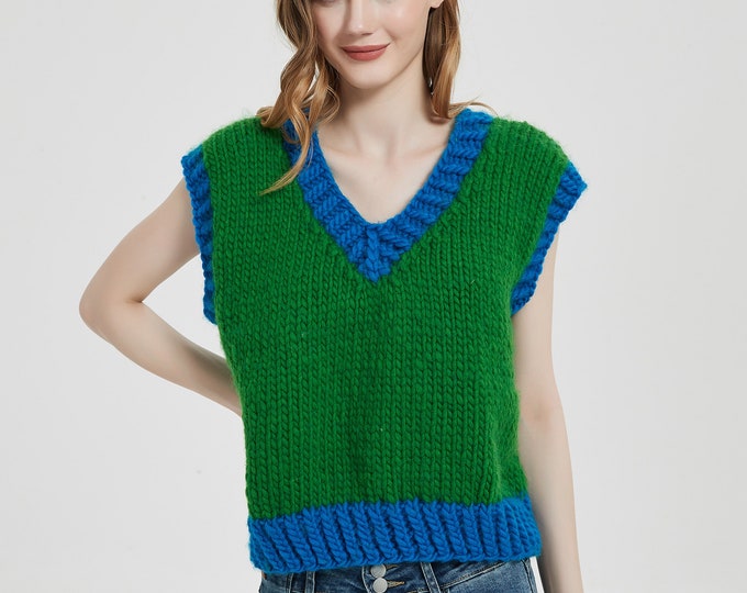 Hand knit woman sweater mohair Light weight cropped vest cardigan sweater