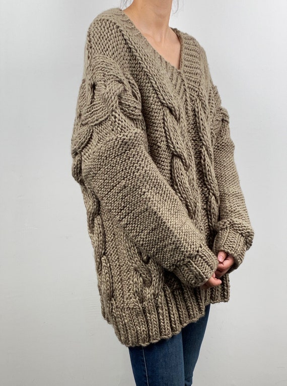 完売品✨theredthread S slouchy knit Dropped Shoulder Side Slit Slouchy Knit Sweater in Grey - Retro