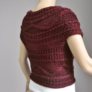 Hand knit woman Cross wool Sweater/Capelet/Neck warmer in Burgundy Super Slim image 3