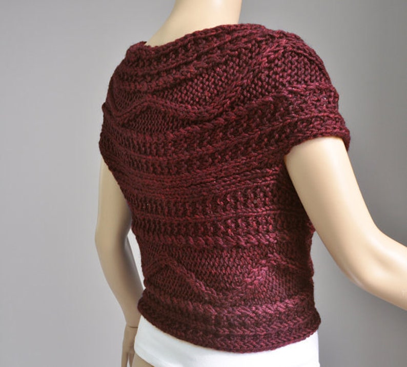 Hand knit woman Cross wool Sweater/Capelet/Neck warmer in Burgundy Super Slim image 3