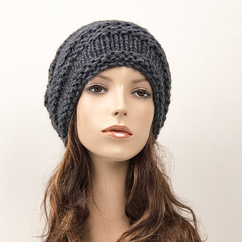 Hand Knit Hat Woman Unisex Wool Hat Oversized Charcoal Chunky Etsy Canada