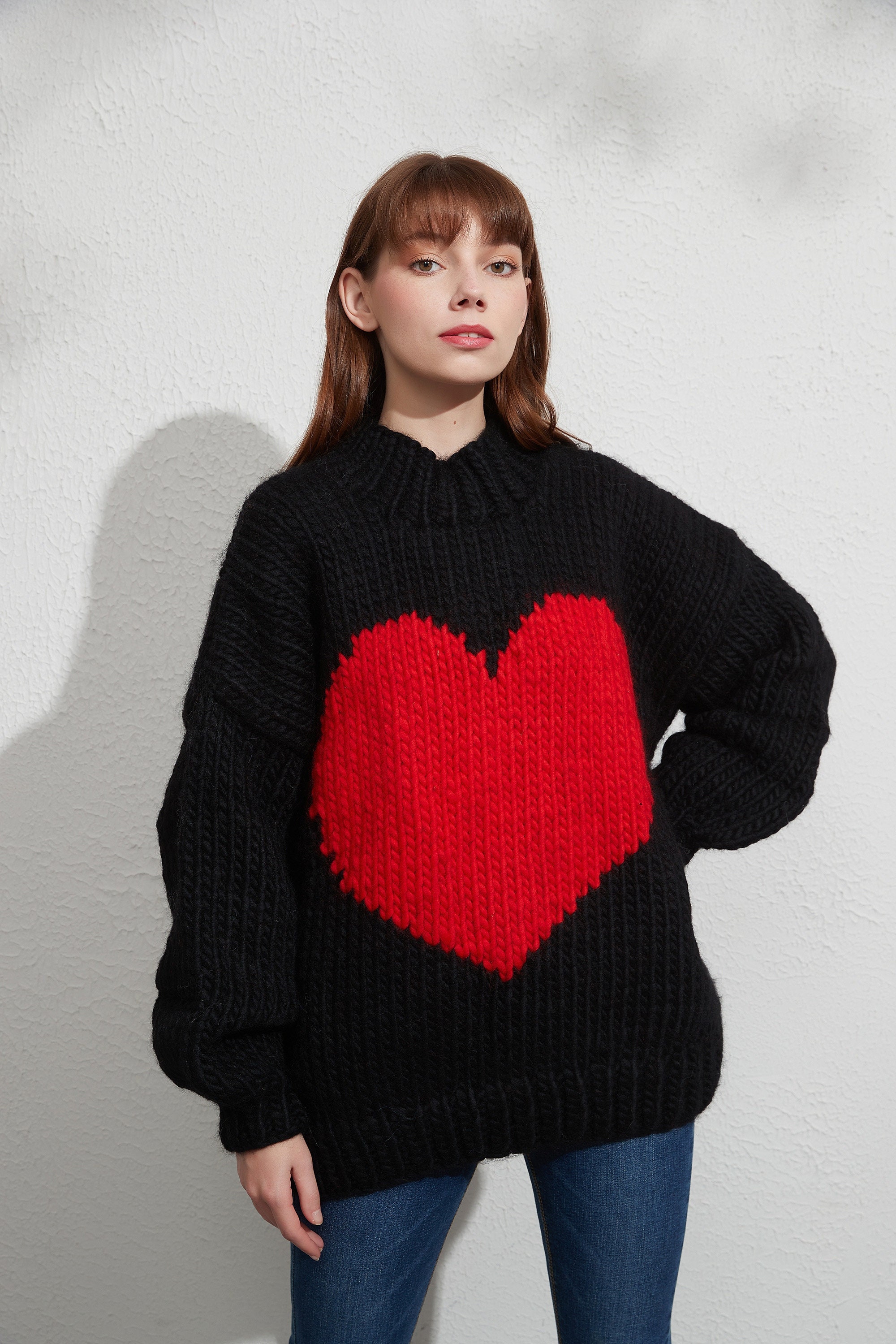 Hand knit sweater wool oversize woman pullover sweater Crewneck