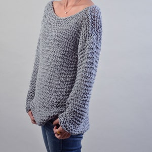 Simple is the best - Hand knit woman sweater Eco cotton oversized light grey