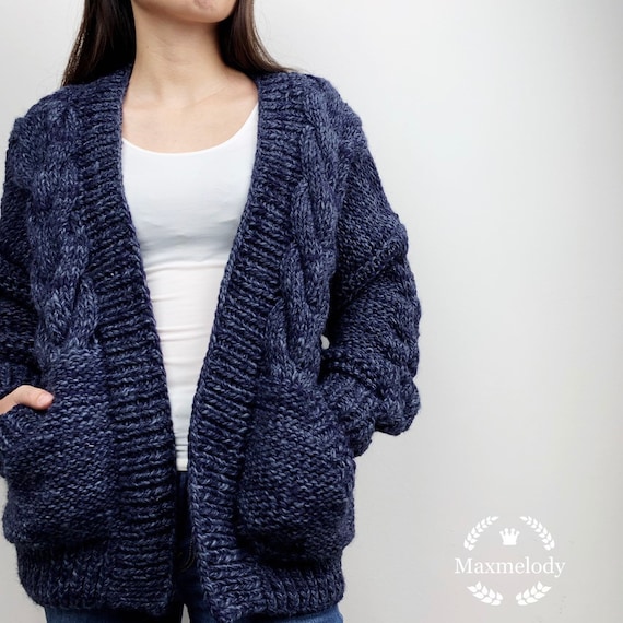 navy blue chunky knit cardigan