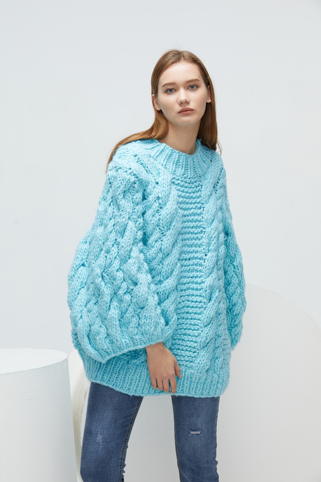 Hand Knit Woman Long Sweater OVERSIZED Pure Chunky Wool Yarn Sweater ...