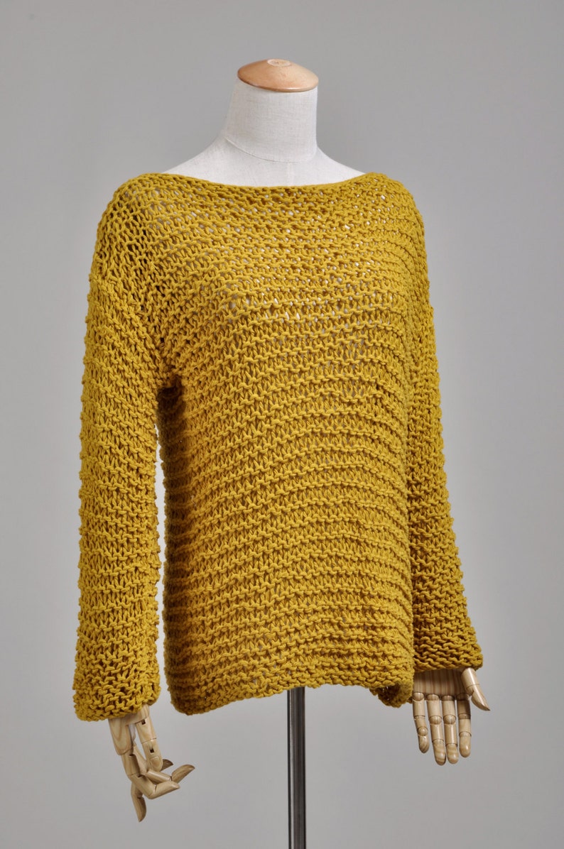 Simple is the best Hand knit Woman Sweater Eco Cotton Oversized Mustard Yellow image 4