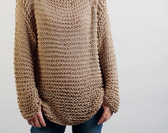 Simple is the best - Hand knitted woman sweater Eco sweater oversized in wheat