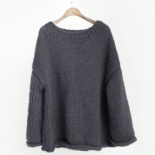 Hand knit woman shops sweater OVERSIZED mohair sweater top pullover charcoal sweater