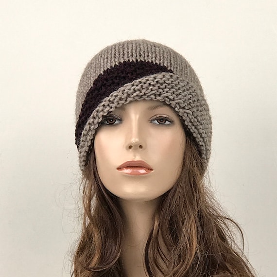 Hand Knit Hat Woman Hat Fold Band Hat Almond Hat Band Wool Hat