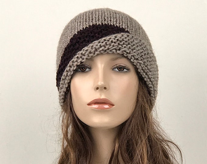 Hand knit hat woman hat Fold band hat Almond hat band wool hat