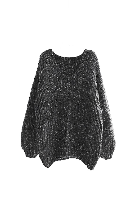 ☆新品未使用☆Vneck Hand Knit Hand Knit Wool V-neck Sweater: Oversized Slouchy Cream Knit - Etsy