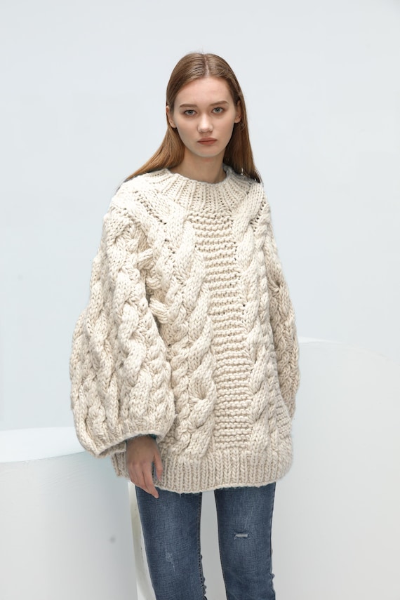 Pull Col Roulé Femme à Grosses Mailles – Tricot Coton Épais, Chaud & Élégant Pour Hiver