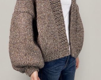 Hand Knit Chunky Wool Cardigan: Oversized Slouchy Sweater