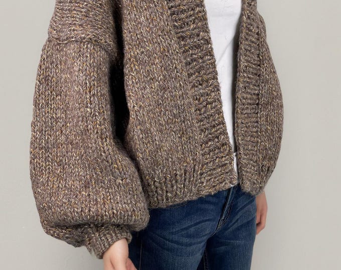 Limited edition sale - Hand knit oversize woman sweater chunky slouchy wool cardigan