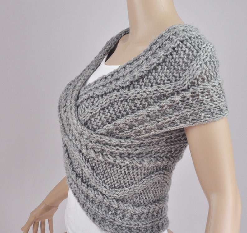 Hand knit woman sweater wool vest Cross Sweater Capelet Neck warmer scarf grey image 5